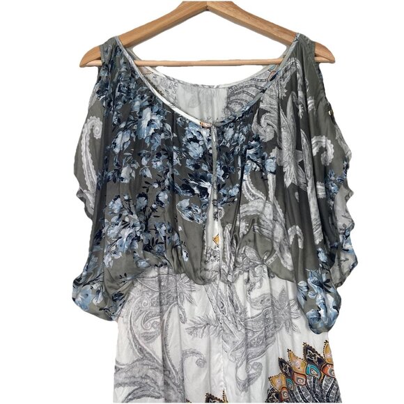 Soft Surroundings Boho Paisley Floral Column Maxi Dress Grey Medium Whimsigoth - Picture 6 of 14